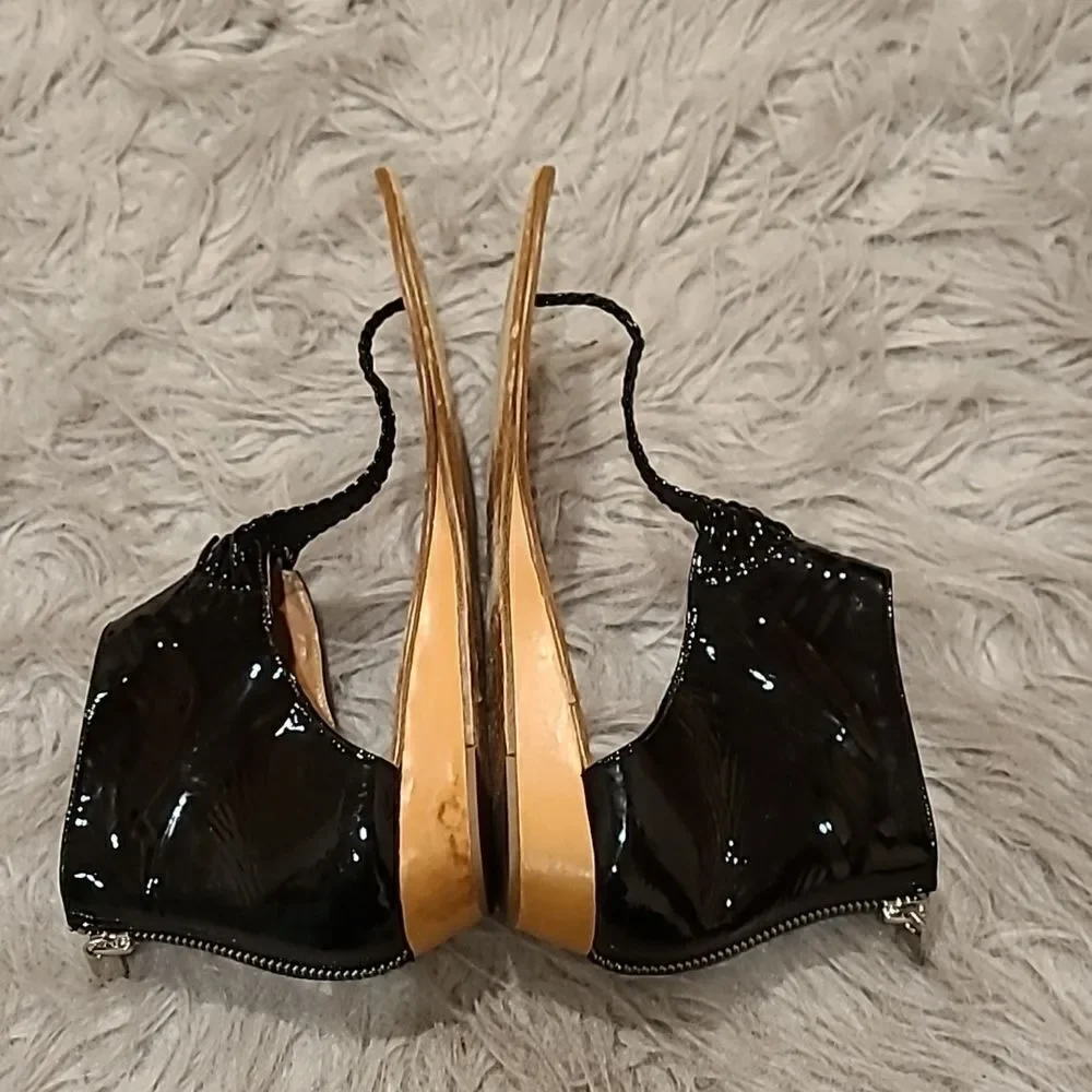 Sigerson Morrison womens black and tan thong saddles with zip back size 8 1/2 - Picture 7 of 8